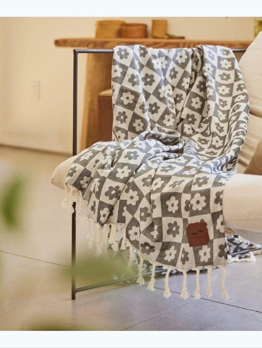 Slowtide Black & White Floral Beach Blanket